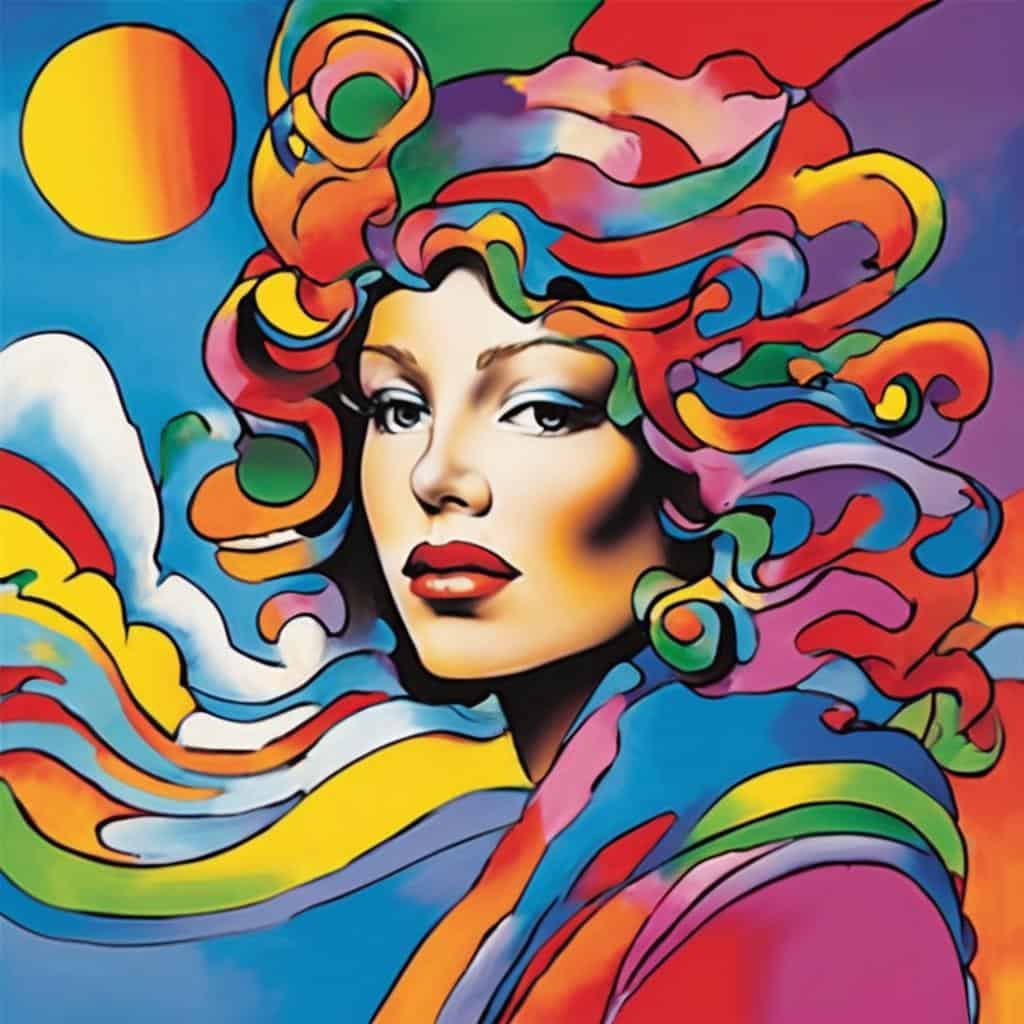 Ζωγραφική τέχνη, εσωτερική αποκάλυψη, καλλιτεχνική έκφραση, πολύχρωμο πορτρέτο γυναίκας, σύγχρονη τέχνη και ψυχολογική διερεύνηση.